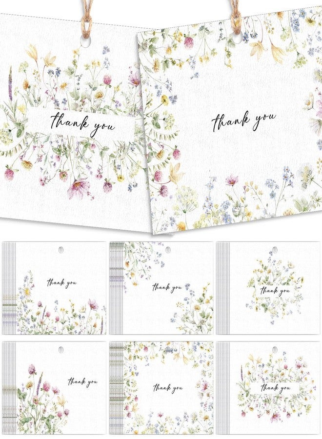Eaasty 60 Pack Floral Thank You Gift Tags with 60 Twine Strings, 2 x 3 in Watercolor Wild Floral Flower Paper Tags in 6 Designs for Weddings, Bridal & Baby Showers, Birthday Party Favors DIY Crafts - Image 1
